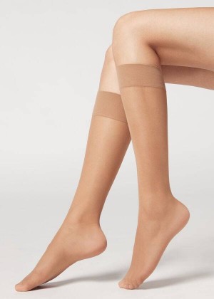 Calzedonia 20 Denier Kompfort Cuff Knee-Highs Long Socken Damen Braun | DE1964JJ