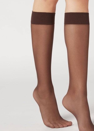 Calzedonia 20 Denier Kompfort Cuff Knee-Highs Sheer Sexy Socken Damen Kaffee | DE1886JJ