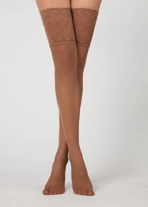 Calzedonia 20 Denier Opaque Thigh-Highs Stockings Damen Khaki | DE2952GL