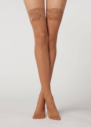 Calzedonia 20 Denier Sheer Thigh-Highs Stockings Damen Beige Braun | DE2941MA