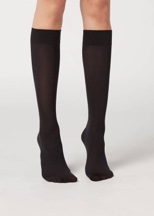 Calzedonia 30 Denier Semi Opaque Microfiber Knee-Highs Long Socken Damen Schwarz | DE1956OR