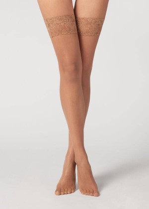 Calzedonia 8 Denier Ultra Sheer Thigh-Highs Stockings Damen Braun | DE2934UT