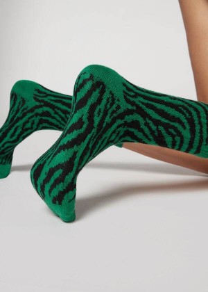 Calzedonia Animal Print Cashmere Kurzes Socken Damen Grün | DE1859HK