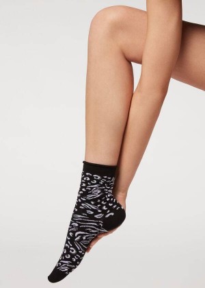 Calzedonia Animal Print Kurzes Socken Damen Schwarz | DE1856DN