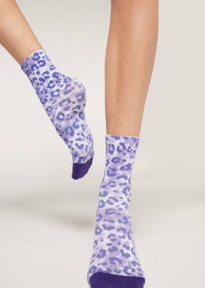 Calzedonia Animal Print Kurzes Socken Damen Lila | DE1853PQ