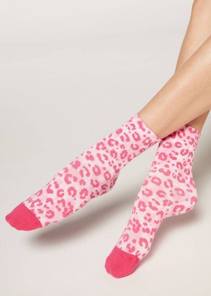 Calzedonia Animal Print Kurzes Socken Damen Rosa | DE1852OR