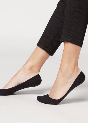 Calzedonia Baumwoll Invisible with Silikon Edge Socken Damen Schwarz | DE1984AP