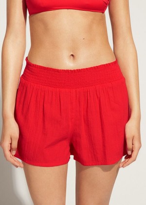 Calzedonia Baumwoll Shorts Cover-Ups Damen Rot | DE2069KI