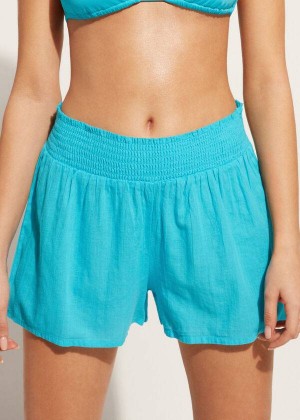 Calzedonia Baumwoll Shorts Cover-Ups Damen Türkis Grün | DE2064DN