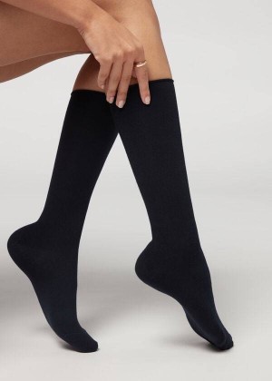 Calzedonia Cashmere Blend 3/4 Long Socken Damen Blau | DE1955IS