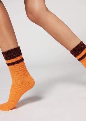 Calzedonia Cashmere Kurzes with Glitter Trim Socken Damen Orange | DE1835KI