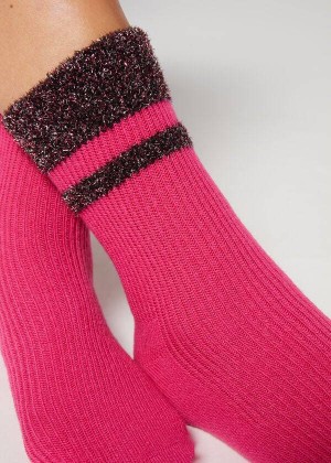 Calzedonia Cashmere Kurzes with Glitter Trim Socken Damen Rosa | DE1833HK