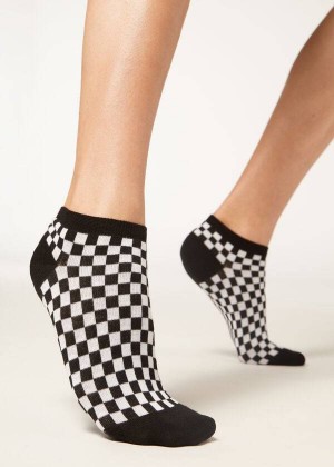 Calzedonia Checkered No-Show Socken Damen Schwarz | DE1918VD