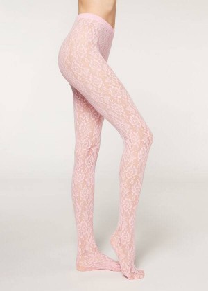 Calzedonia Colored Floral Spitze Patterned Strumpfhose Damen Rosa | DE3102UT