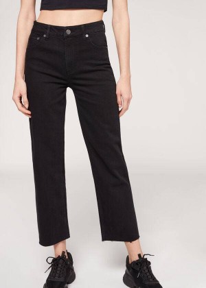 Calzedonia Cropped Gerade-Leg Jeans Damen Schwarz | DE1627KI