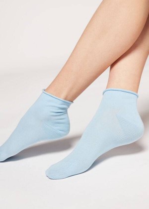 Calzedonia Cuffless Kurzes in Baumwoll rosa Socken Damen Blau | DE1792QZ