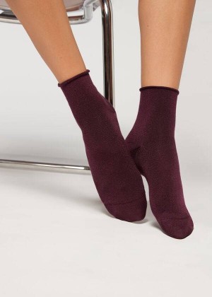 Calzedonia Cuffless Kurzes with Glitter Socken Damen Bordeaux | DE1791MA