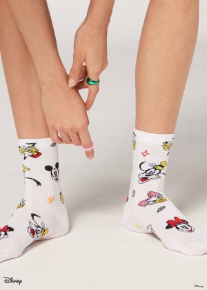 Calzedonia Disney Patterned Kurzes Socken Damen Weiß | DE1768EX