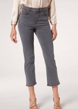 Calzedonia Eco Light Flared Cropped Denim Jeans Damen Grau | DE1620AP