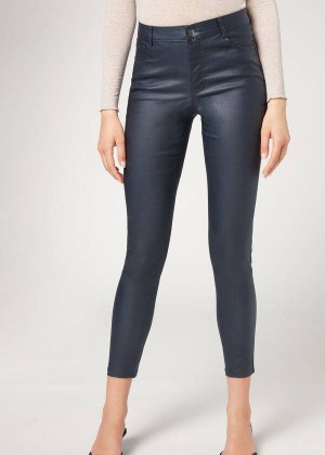 Calzedonia Faux Leder Schlank Leggings Damen Navy | DE1547HK