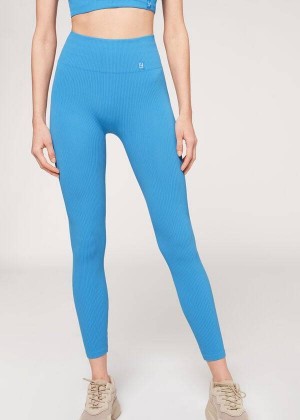 Calzedonia Fine Gerippt Seamless Sport Leggings Damen Blau | DE1544DN