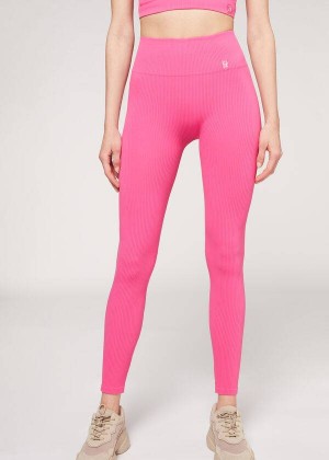 Calzedonia Fine Gerippt Seamless Sport Leggings Damen Rosa | DE1543SO