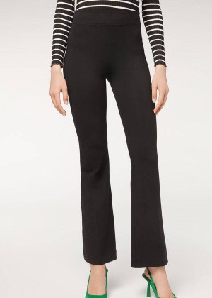 Calzedonia Flared in Supima Ultra Light Baumwoll Leggings Damen Schwarz | DE1537YU