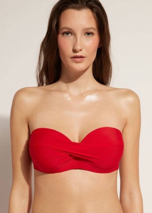 Calzedonia Gepolstert Bandeau Indonesia Strapless Bikinioberteile Damen Rot | DE2379NB