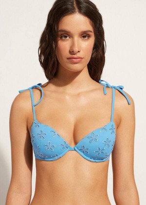 Calzedonia Gepolstert Push-Up Corfù Bikinioberteile Damen Blau | DE2340SO