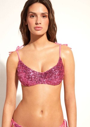 Calzedonia Gepolstert Tank-Stylen Cannes rosa Bikinioberteile Damen Rosa | DE2302JJ