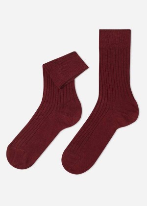 Calzedonia Gerippt Cashmere Kurzes Crew Socken Herren Bordeaux | DE1343ZG