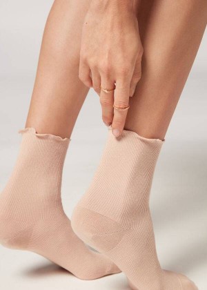 Calzedonia Gerippt Kurzes Socken Damen Khaki | DE1706LH