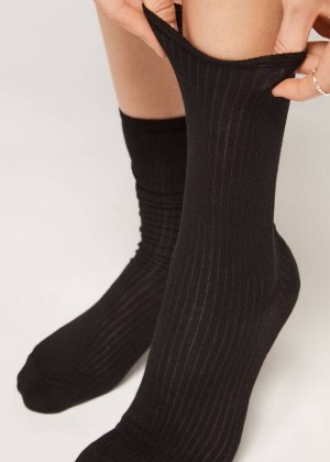 Calzedonia Gerippt Kurzes Socken Damen Schwarz | DE1705KI