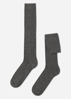 Calzedonia Gerippt Wolle and Cashmere Long Socken Herren Grau | DE1416GL