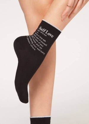 Calzedonia Girl Power Print Kurzes Socken Damen Schwarz | DE1757KI