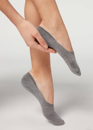 Calzedonia Glitter Baumwoll Invisible Socken Damen Grau | DE1982OR