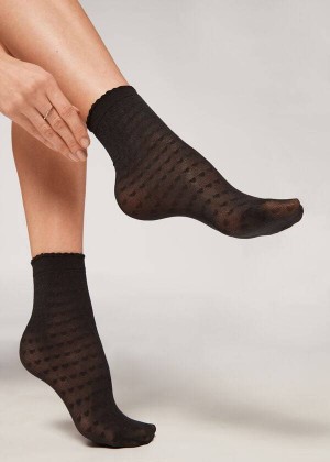 Calzedonia Heart Motif Mesh Kurzes Socken Damen Schwarz | DE1748OR