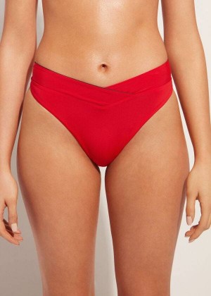 Calzedonia High-Taille V-Cut Brazilian Indonesia Bikinihosen Damen Rot | DE2726WY