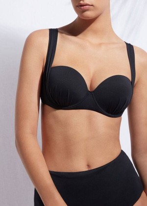 Calzedonia Indonesia Push-Up Bandeau Bikinioberteile Damen Schwarz | DE2416FM