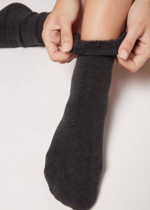 Calzedonia Kurzes Baumwoll Thermal Socken Damen Grau Schwarz | DE1699SO