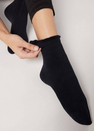 Calzedonia Kurzes Baumwoll Thermal Socken Damen Blau | DE1697PQ