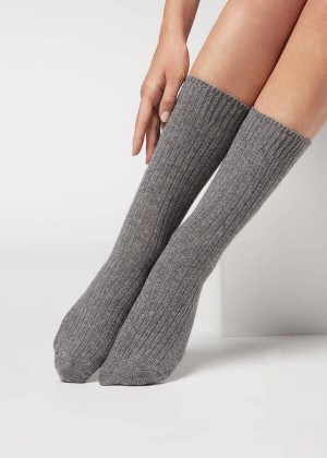 Calzedonia Kurzes Gerippt with Wolle and Cashmere Socken Damen Grau | DE1675FM