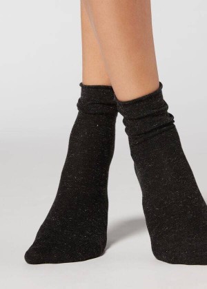 Calzedonia Kurzes with Cashmere Socken Damen Schwarz | DE1669IS