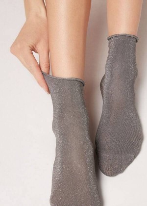 Calzedonia Kurzes with Glitter Socken Damen Grau | DE1667YU