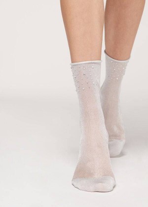 Calzedonia Kurzes with Glitter and Crystals Socken Damen Weiß | DE1663WY