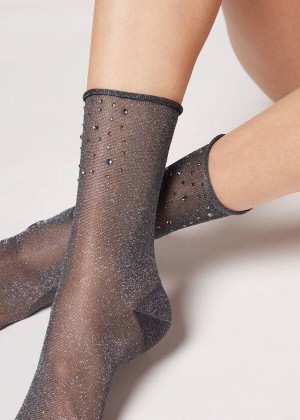 Calzedonia Kurzes with Glitter and Crystals Socken Damen Schwarz | DE1662QZ