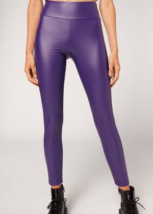 Calzedonia Leder Effect Leggings Damen Lila | DE1525ZG