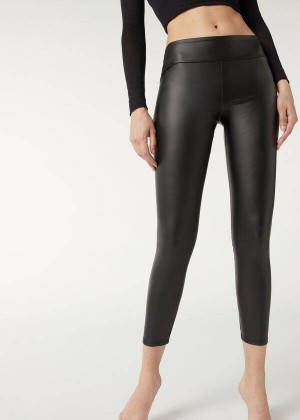 Calzedonia Leder Effect Leggings Damen Schwarz | DE1528VD