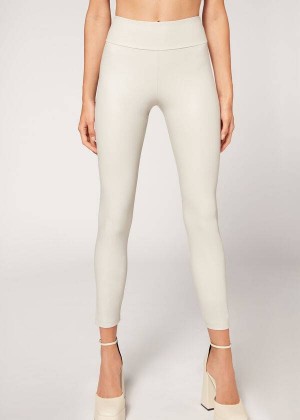 Calzedonia Leder Effect Leggings Damen Weiß | DE1526XF