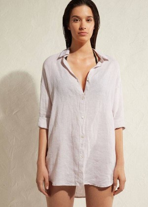 Calzedonia Linen Shirt Cover-Ups Damen Beige | DE2094JJ